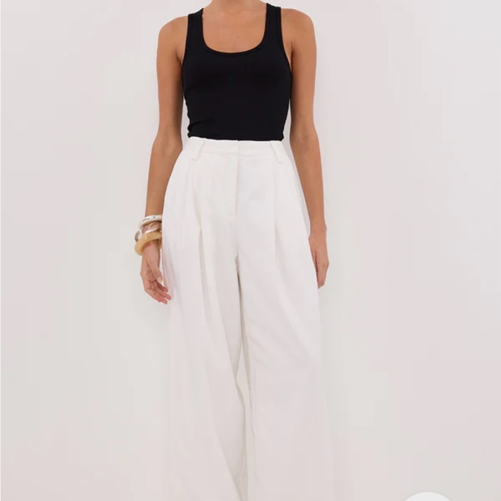 Elegant high waisted White linen Wide-Leg Pants